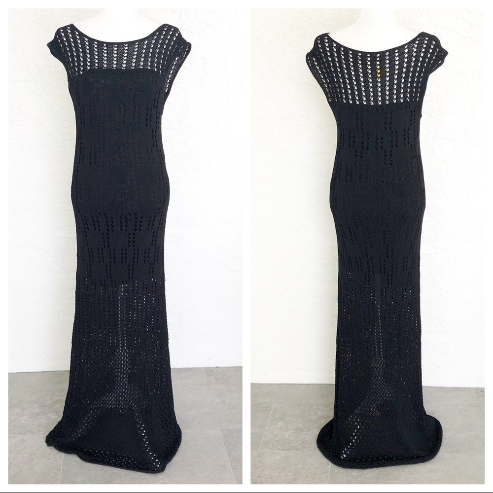 Catherine Malandrino Black Crochet Evening Dress L - Picture 1 of 6